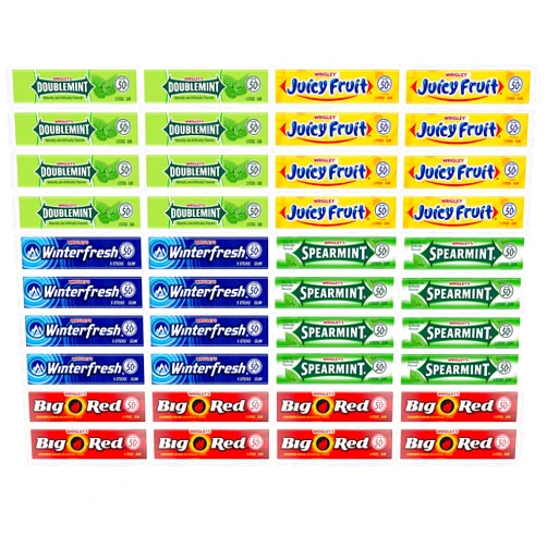 Bulk Bites Wrigley's Chewing Gum Assortment 40 Packs - 8 packs of Each (5 Flavors) Doublemint, Spearmint, Juicy Fruit, Big Red, Winterfresh Bulk Gum