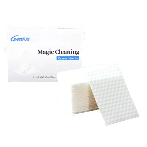 BAISENJIE Magic Sponge Eraser Sheet,Cleaning Wipes for Hard to Reach Spaces,Scouring Pad for Sneakers Faucets Car Interiors Home Surfaces Cleaning (25,5.12x3.35x0.12in)