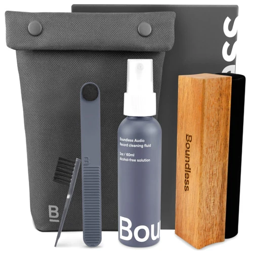 Boundless Audio Vinyl Record Cleaning Kit - 5-in-1 Vinyl Cleaning Kit Includes Velvet Record Brush, Stylus Cleaner, Cleaner Solution, Nylon Brush & Storage Bag