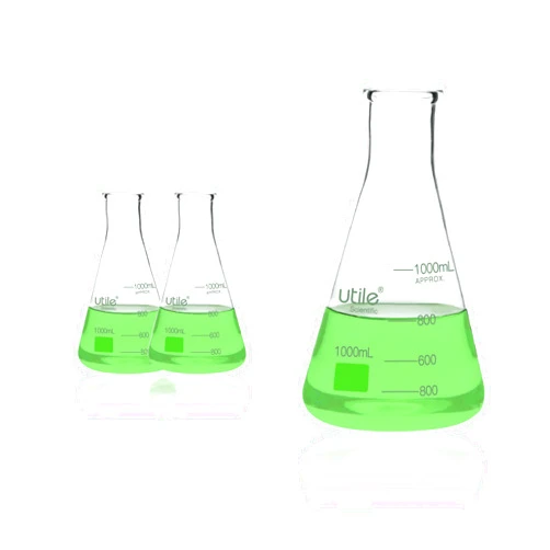 Utile Glass Erlenmeyer Flask Set, 1000ml Narrow Mouth Erlenmeyer Flasks, 2pcs of Borosilicate 3.3 Glass Conical Flasks for Laboratory with Printed Graduation, 4016.1000.2