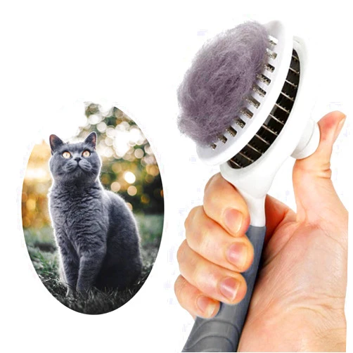 ItPlus Cat Grooming Brush, Self Cleaning Slicker Brushes for Dogs Cats Pet Grooming Brush Tool Gently Removes Loose Undercoat, Mats Tangled Hair Slicker Brush for Pet Massage-Self Cleaning Upgraded (Gray)
