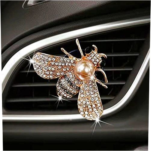 Galyacht Bling Bee Car Clip, Diamond Bee Car Diffuser Vent Clip Crystal Bling Rhinestone Clip Accessories Car Interior Decoration Charm(Golden)