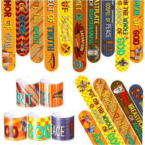 Frienda 40 Pcs Knight Slap Bracelets for Kids Bulk Medieval Theme Party Favors Slap Bracelets Armor of God Christian Bible Verse Religious Wristbands for Sunday School Supplies Classroom Rewards