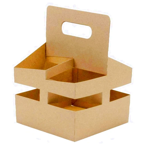 FC Meyer Packaging FC Meyer 4-Cup Drink Carrier with Handle, FCMH4CC, Kraft Paperboard Cup Holder for Upto 32oz Cups, Disposable Take Out Cup Carriers, 7 x 7 x 9, Pack of 25