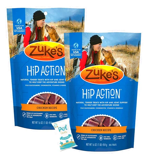 Pet Faves (2 Pack) Zuke Natural Hip & Joint Chicken Recipe Dog Treats (1lb Each) with 10ct Wipes