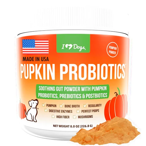 iHeartDogs Pupkin Probiotics, Prebiotics, & Postbiotics for Dogs with Pumpkin, Gut Soothing Bone Broth & Mushrooms - 30 Scoops