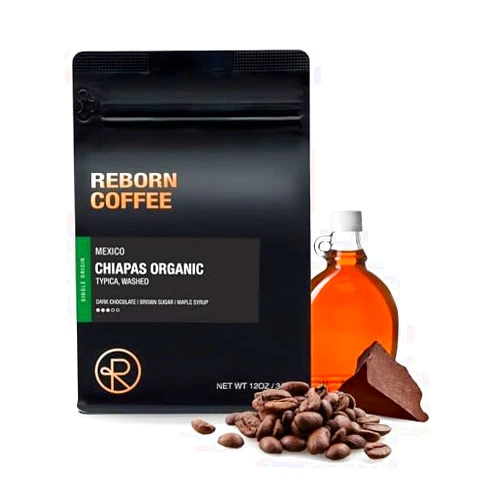 Reborn Coffee Specialty Whole Bean Coffee, Medium Roast, 12 Ounce, Mexico Chiapas Organic, Flavor Notes of Chocolate, Brown Sugar, and Maple Sugar