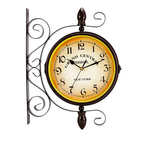 Dyna-Living Double-Sided Vintage Wall Clock - 8-inch Wrought Iron Hanging Clock with 360-degree Rotation for Home Use