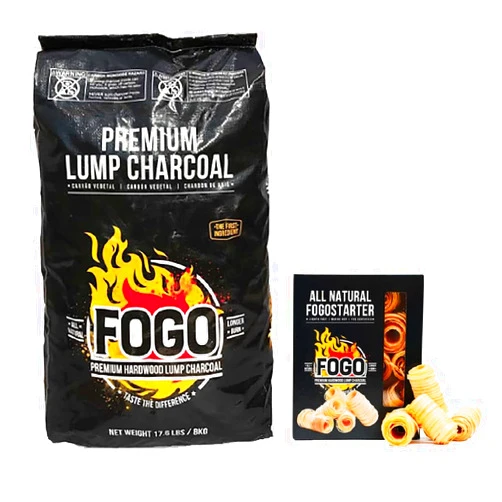 FOGO Premium Hardwood Lump Charcoal, Natural Medium and Small Sized Lump Charcoal 17.6 Pound Bag and FOGO Fogostarters Natural Fire Starters, 30 Count Box, Bundle