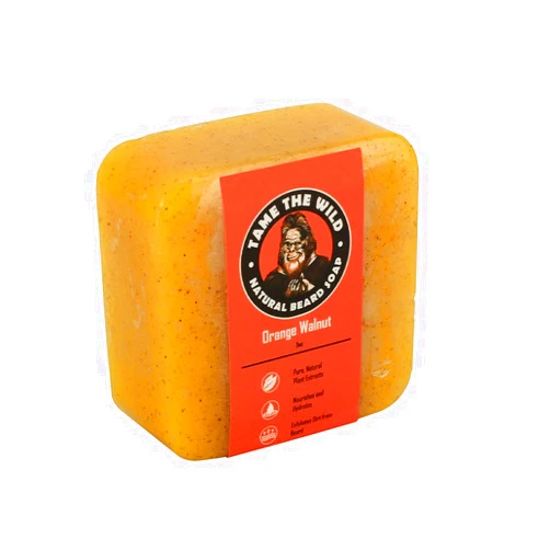 TAME THE WILD MAKE YOUR BEARD BEHAVE Tame the Wild Orange Walnut Beard Soap - Natural Beard Wash - Beard Shampoo & Conditioner - Mens Exfoliating Face & Body Scrub - Made of Shea Butter & Coconut Oil - 1 5oz Bar - Father's Day Gift