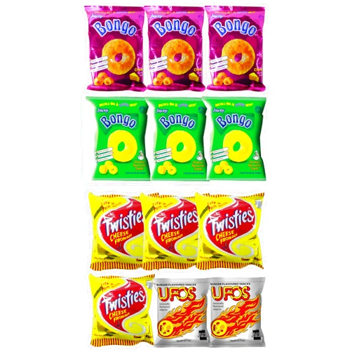 Jasons Bongo Bongo, Twisties, Ufo's (Kids Value Pack Of 12) Favorite Snack Of The Pacific Islanders - Imported From FIJI - Variety Pack Snacks
