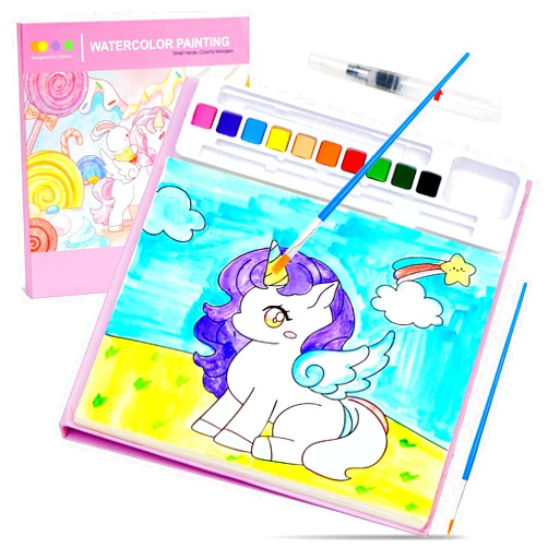 QUELLANCE Paint with Water Coloring Books for Toddlers - Watercolor Painting Book Sets for Kids Ages 3-5 4-8, 24 Pages Total DIY Arts & Crafts Drawing Activities Books Toy Birthday Gift for Boys Girls (Unicorn)
