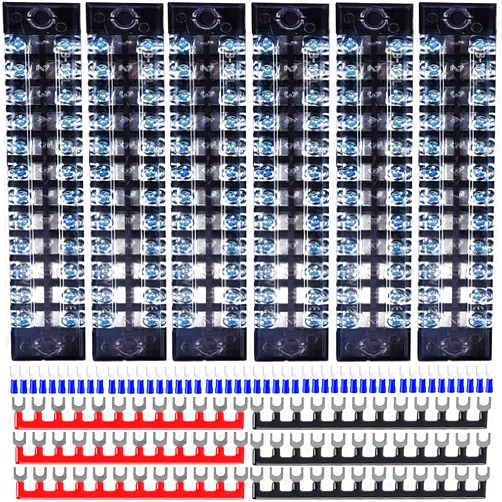 ElvesHome Terminal Blocks 12 Position 62PCS Set, Screw Terminal Block with Cover Connector, Bus Bar Terminal Block 12V Dual Row Wire Busbar Terminal Block 600V 15A for DIY Small Electrical Home Circuit Projects