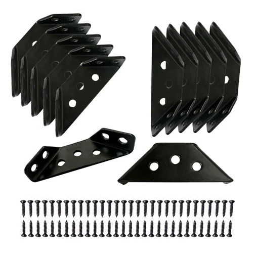 CMLY Universal Stainless Steel Furniture Corner Connector, 12PCS Black Corner Connectors for Wood, Stainless Furniture Corner Connectors, Corner Bracket Brackets for Braces