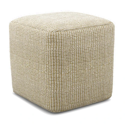 SIMPLIHOME Zelma 18 Inch Boho Square Woven Outdoor/ Indoor Pouf in Cream and Natural Recycled PET Polyester, For the Living Room, Bedroom and Kids Room, 18