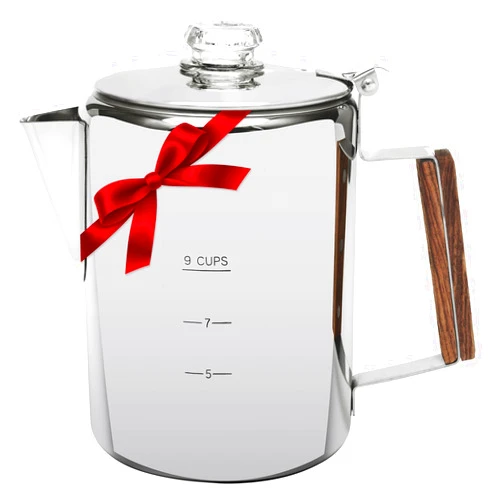 MEREZA Camping Coffee Pot Stovetop Coffee Maker Percolator Campfire Coffee Pot Stainless Steel Coffee Pot Camping Outdoors Home 9 Cup No Aluminum & Plastic Fast Brew