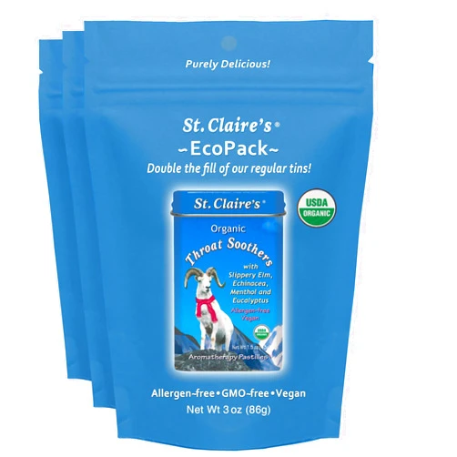 St. Claire's Organics Throat Soothers Aromatherapy Pastilles – 3-Pack EcoPack, 3 oz Each| Certified Organic, Vegan, Gluten-Free, Allergen-Free, Non-GMO, Low Calorie, Plant-Based | Made in USA