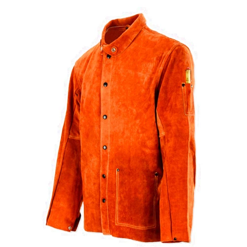 QeeLink Leather Welding Jacket - Flame-Resistant Heavy Duty Work Welder Jackets - Split Cowhide Welding Coat for Men Women