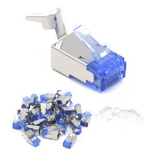 VCE Cat7/Cat6A Shielded RJ45 Connector Non-Pass Through 25-Pack, 50u Gold-Plated Modular Plug for Cat7/Cat6A STP/FTP Cable Solid and Stranded Ethernet Wire