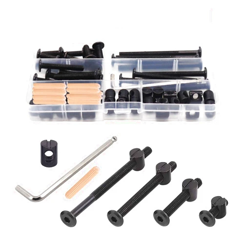 ALLWIN Crib Screws Hardware Replacement Kit - 16 Set Baby Bed Frame Bolts,Barrel Nuts&Wooden Dowel Pins Set - M6x16/40/60/80 mm Hex Drive Socket Cap Screws Nuts for Beds Headboards Chairs Furniture
