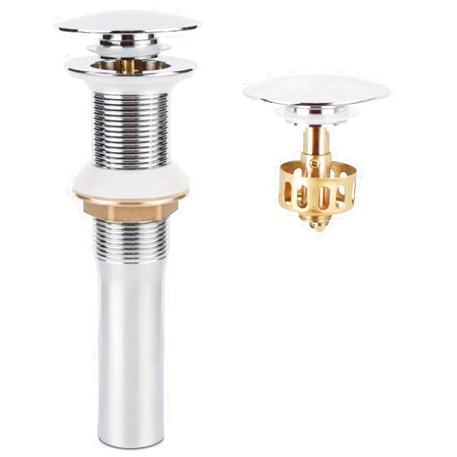 ALLWIN-HOUSEWARE W Pop Up Sink Drain Without Overflow, Bathroom Faucet Vessel Vanity Sink Drain with Detachable Basket Stopper, Polished Chrome