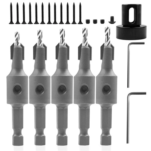 KOWOOD Countersink Drill Bit Set 5 Pieces 1/4