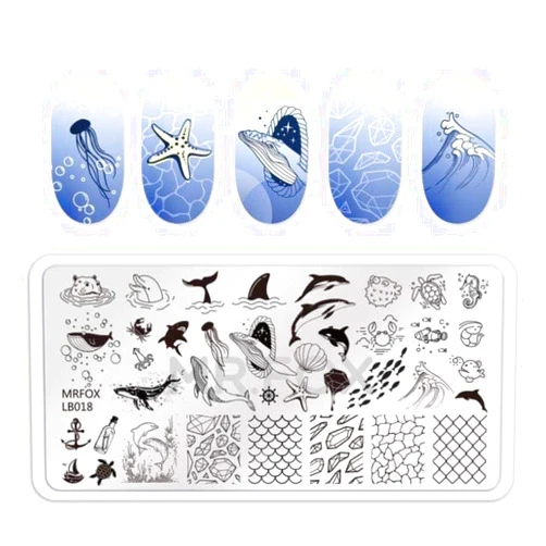 BomBom 1PCS Blue Ocean Animal Nail Art Stamping Plates Fish Image Stencils for Nails Stamp Tools Manicure Template (Lb018)