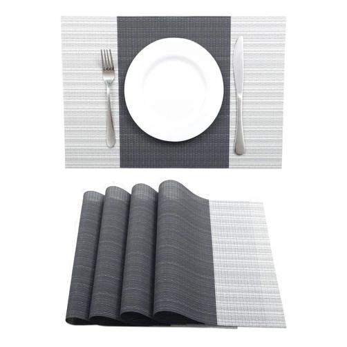 Vinjiasin Placemats Set of 4 for Dining Table Vinyl Woven Placemats Washable Easy to Clean Heat Resistant Sturdy Table Mats Black/Grey Place Mats for Indoor and Outdoor