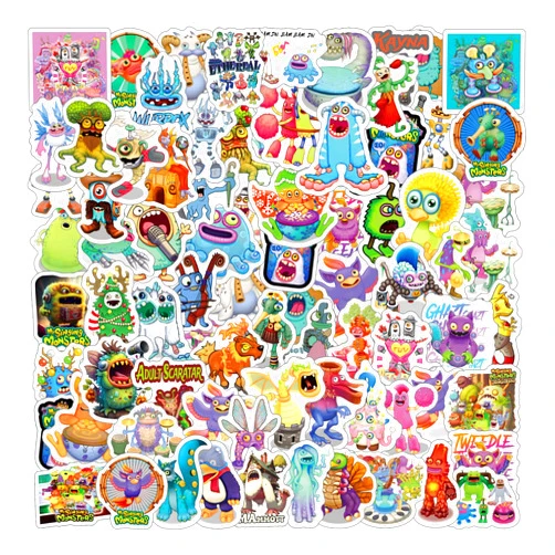 VOEMPFE 145Pcs My Singing Monsters Stickers Pack, Cute Cartoon Vinyl Waterproof Sticker Decals for Water Bottle, Laptop, Phone, Scrapbooking, Journaling Choice for Adults for Party Supply