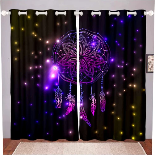 Homewish Dreamcatcher Window Curtains Purple Dream Catcher Window Drapes for Living Room Mandala Dreamcatcher Window Treatment Steel Grommet Top Microfiber Fabric 2 Panel Set Curtains, 104Wx84L inch