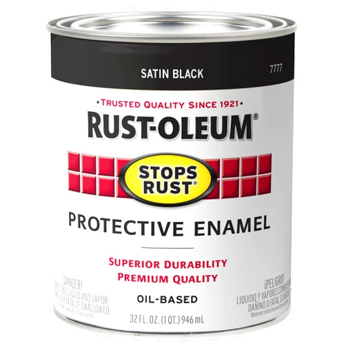 Rust-Oleum 7777502 Protective Enamel Paint Stops Rust, 32-Ounce, Black Satin Finish, 1 Quarts (Pack of 1)