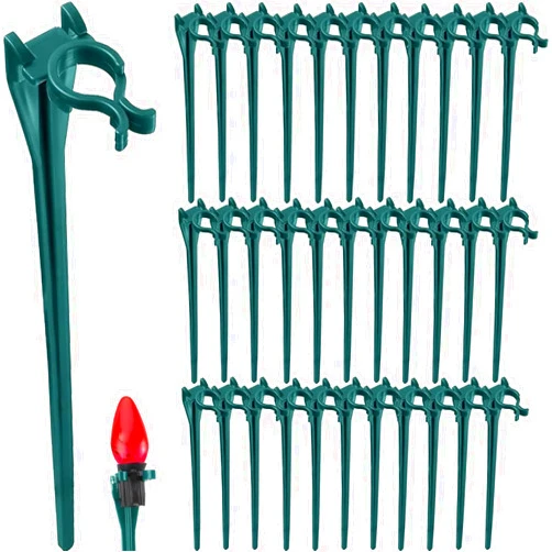 BeapTcely 9 Inches Christmas Light Stakes, 100 Pcs Universal Yard Lawn Holiday Light Stakes C7 C9 String Lights Ground Stakes for Christmas Outdoor Lights Holders on Yards, Driveways, Pathways (100, Green)