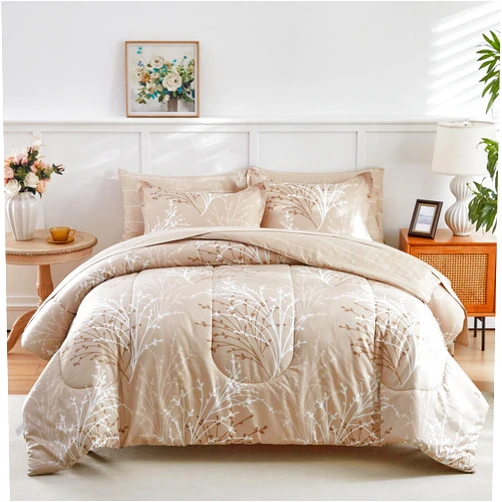Shxime Floral Comforter Set Queen 7 Pieces Bed in a Bag Yellow