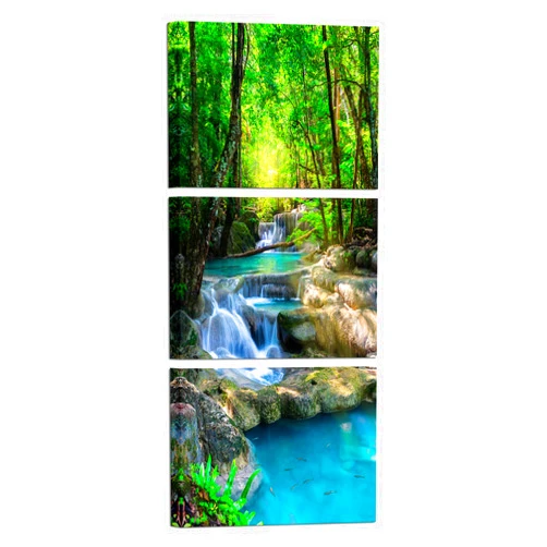 iKNOW FOTO 3 Piece Canvas Wall Art Nature Landscape Pictures Green Forest Waterfall Poster Canvas Prints Framed Artwork Spa Bathroom Bathroom Room Decor 12x16inchx3pcs