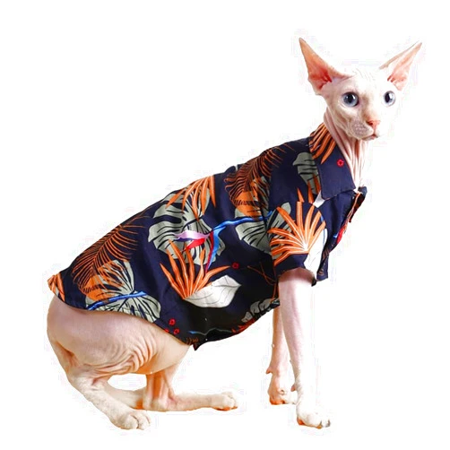 SNIXFEVER Cat Hawaiian Shirt, Summer Cat Clothes for Sphynx Cat Devon Rex and Small Dogs, Breathable Polo T-Shirts for Cats (M(3.5-4.5lbs))