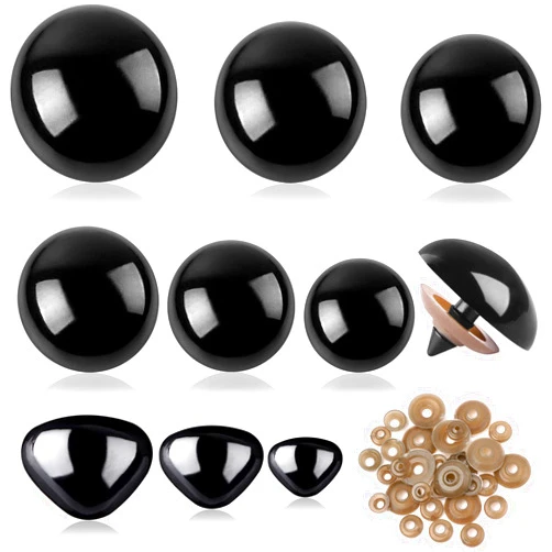 UPINS 90Pcs Large Safety Eyes and Noses Kit Black Plastic Craft Dolls Eyes for DIY Puppets Bear Crafts Stuffed Animals Amigurumi Making Supplies (9 Sizes)