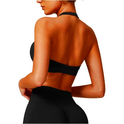 ABOCIW Women Seamless Halter Sports Bra Open Back Padded Gym Workout Crop Tank Tops Low Impact Bra