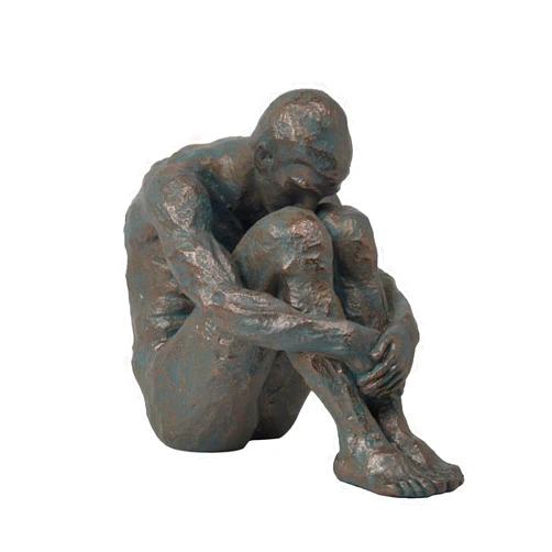 Guichifun Sitting Man Sculptures Home Decor - Resin Bronze Sitting Posture Holding Arms Legs Lonely Statues Decorative Objects Outdoor Gift for Men 9.25 x 5.25 x 7.5 Inch