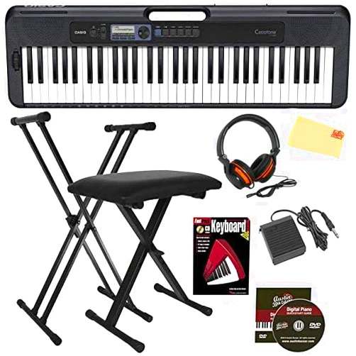 Casio CT-S300 Keyboard Bundle with Adjustable Stand, Bench, Headphones, Sustain Pedal, Piano Book, Instructional DVD, and Austin Bazaar Polishing Cloth