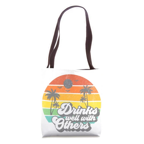 Retro Beach Vacation Summer Quotes Shirts & Gifts Drinks Well With Others Funny Retro 70s Beach Vacation Gift Tote Bag