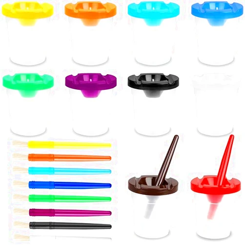 RNKP Paint Cups – Paint Containers with Lids, 10 Pack No Spill Paint Cups for Kids Including 10 pack Toddler Paint Brushes – Toddler Art Supplies Paint Cups with Lids for Kids Art Supplies
