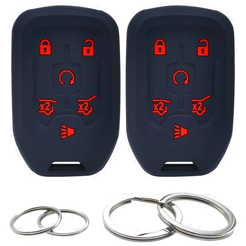 GFDesign 2Pcs Silicone 6 Buttons Key Fob Cover Remote Case Keyless Protector Compatible with Chevrolet Chevy Tahoe Suburban GMC Yukon XL Yukon HYQ1AA 13508280 13508278