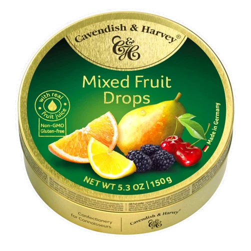 Cavendish & Harvey | Mixed Fruit Hard Candy Drops | 5.3 Ounce Tin