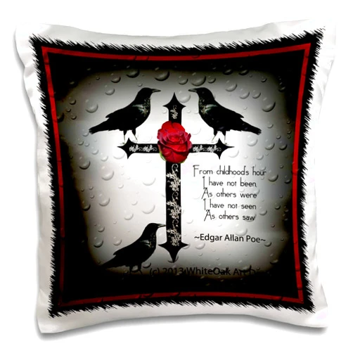 3dRose A Black Gothic Cross with Designs and Ravens-Pillow Case, 16 by 16