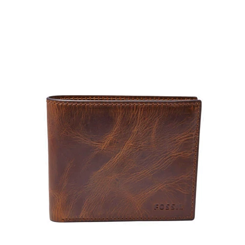 Fossil Men's Derrick Leather RFID-Blocking Bifold with Flip ID Wallet, Dark Brown, (Model: ML3681201)