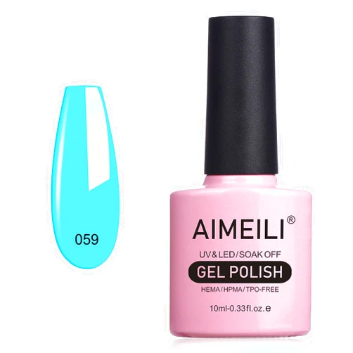 AIMEILI Soak Off U V LED Neon Blue Gel Nail Polish - Soft Baby Blue (059) 10ml