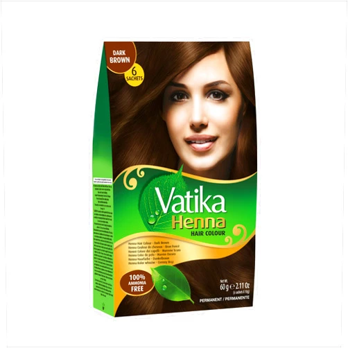 Vatika Naturals Dabur Henna Hair Color - Dark Brown, Henna Hair Dye and Conditioner, Ammonia Free, 100% Grey Coverage, 6 Sachets X 10g