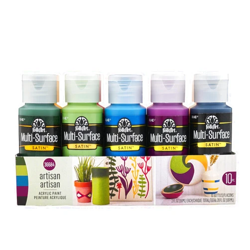 FolkArt, Artisan, Multi-Surface Acrylic Craft Paint Set, 10 Piece, Satin Finish Colors, Perfect for DIY Arts and Crafts Projects