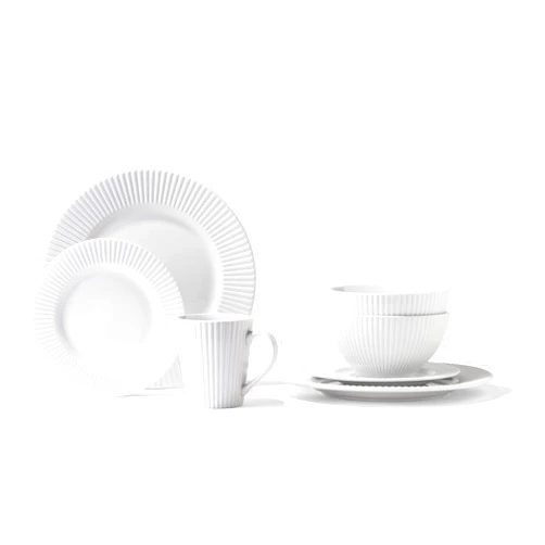Elle Decor Elle Décor Reese Round Dinnerware Set – 16-Piece Porcelain Dinner Set w/ 4 Dinner Plate, 4 Salad Plates, 4 Bowls & 4 Mugs – Unique Gift Idea Any Special Occasion or Birthday, Reese White (7857-16-RB)