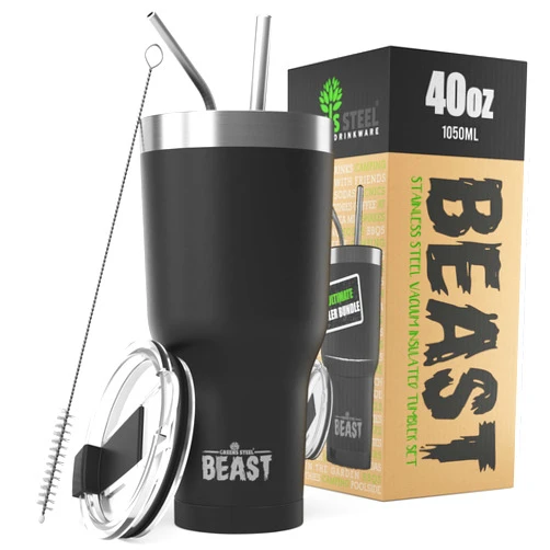 Greens Steel Beast 40 oz Tumbler Stainless Steel Vacuum Insulated Coffee Ice Cup Double Wall Travel Flask (Matte Black)